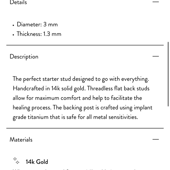 Mejuri thumbtack flatback stud 14k gold ($196 retail value, $98/each) - Picture 5 of 5